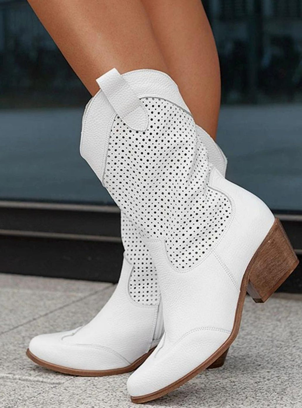 Women's Pointed Toe Perforated Suede Cowgirl Boots