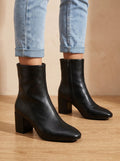 Women's Chunky Block Heel Pointed Toe Soft Faux Leather Booties