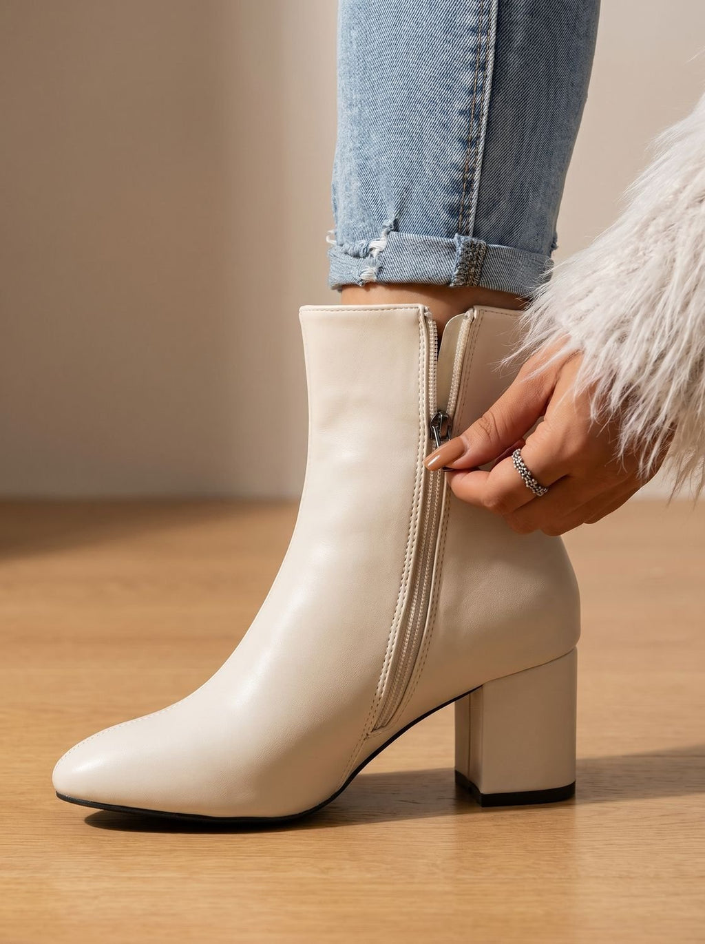 Women's Chunky Block Heel Pointed Toe Soft Faux Leather Booties