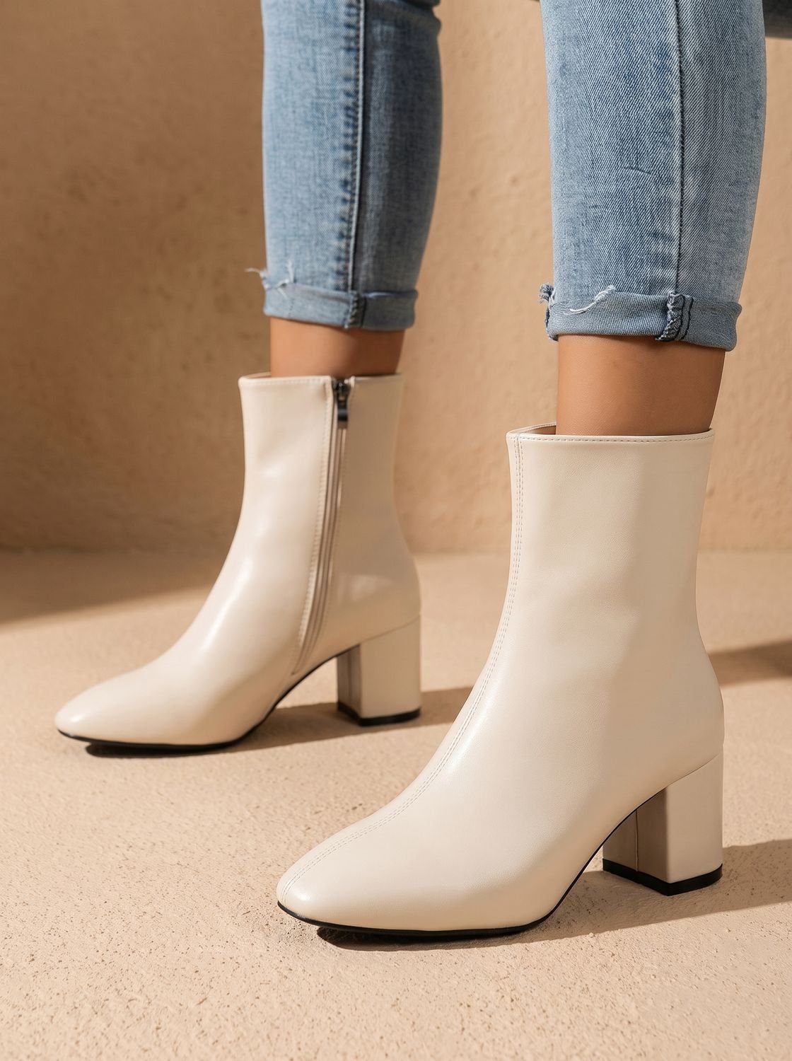 Women's Chunky Block Heel Pointed Toe Soft Faux Leather Booties
