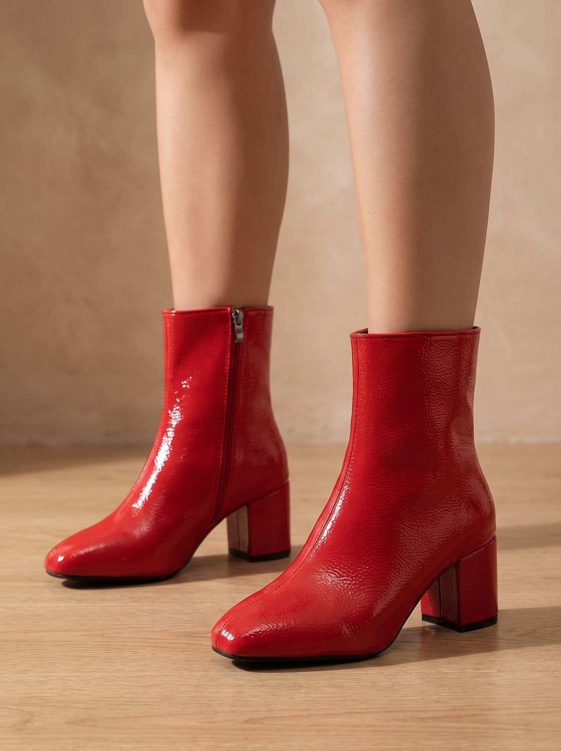 Women's Chunky Block Heel Pointed Toe Soft Faux Leather Booties
