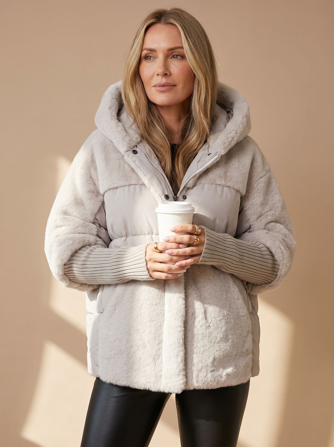 Women's Faux Fur Hooded Short Padded Jacket