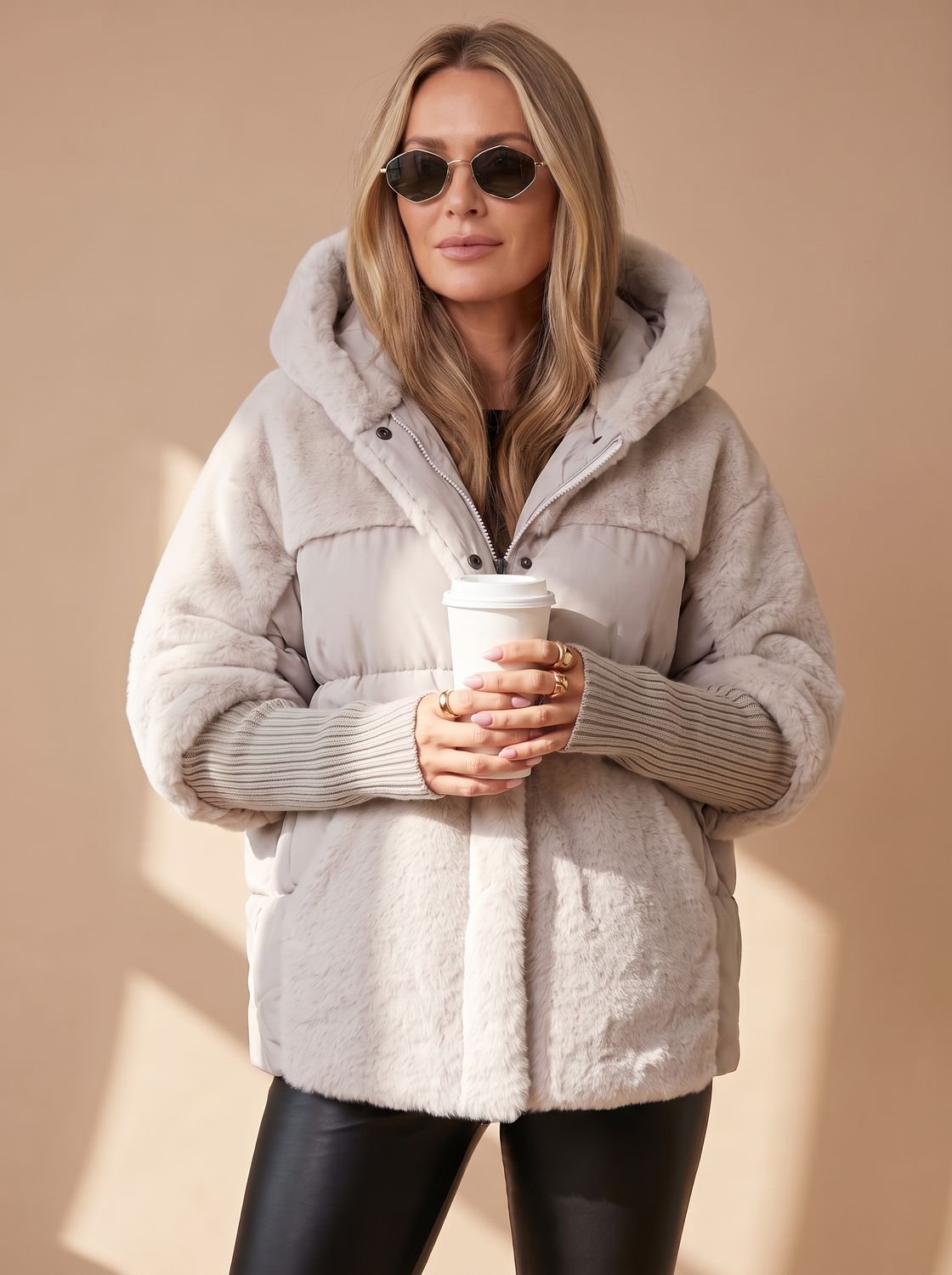 Women's Faux Fur Hooded Short Padded Jacket