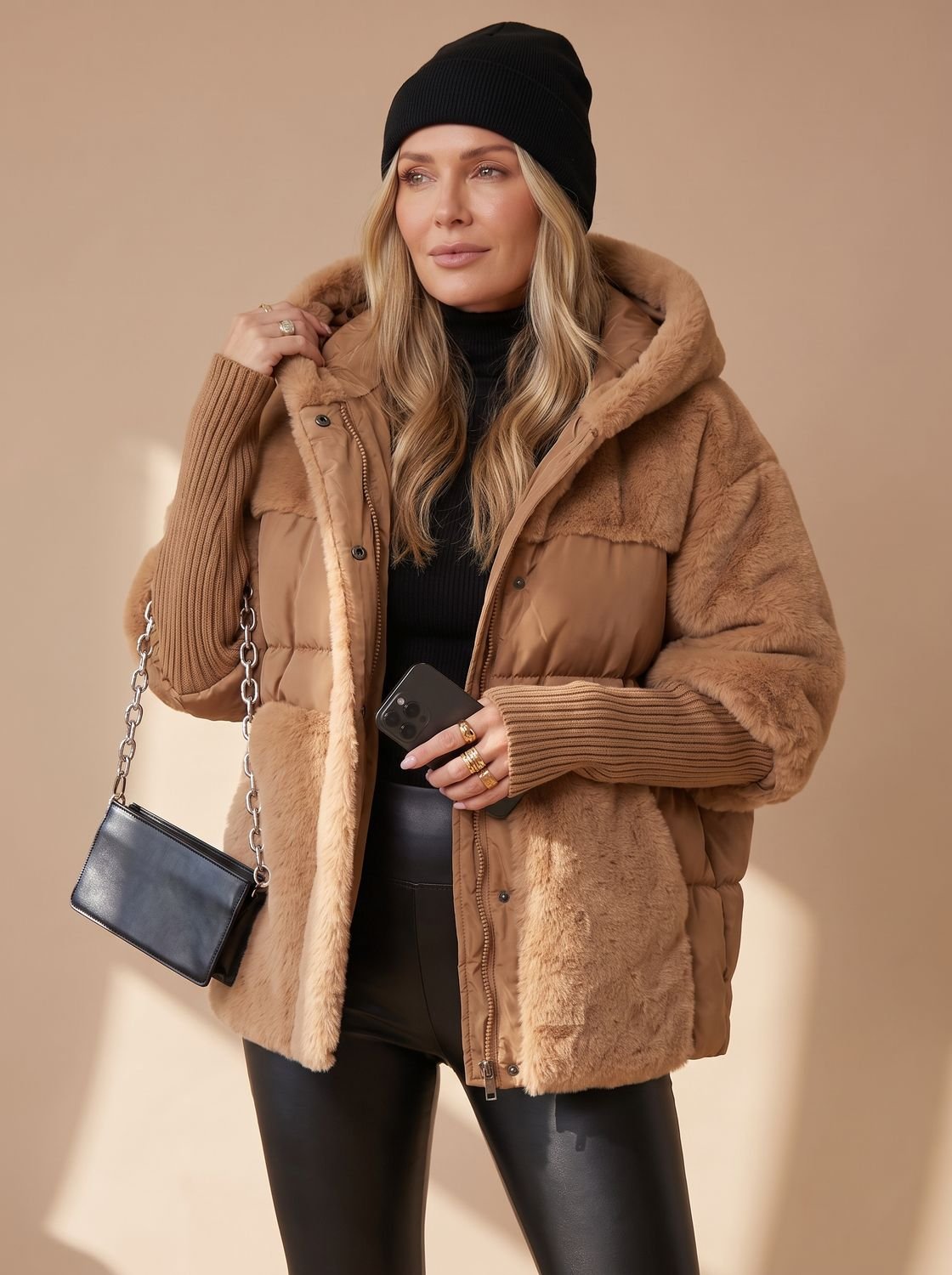Women's Faux Fur Hooded Short Padded Jacket