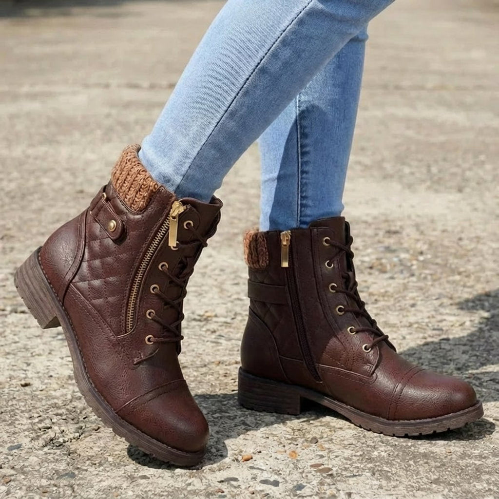 Women's Quilted Faux Leather Lace-Up Side Zip Booties