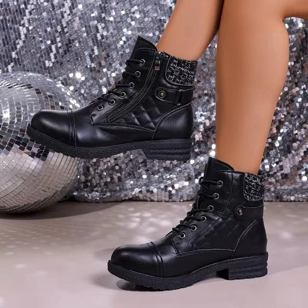 Women's Quilted Faux Leather Lace-Up Side Zip Booties