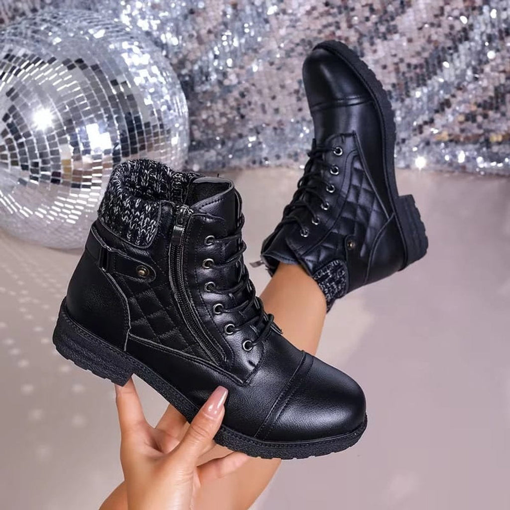 Women's Quilted Faux Leather Lace-Up Side Zip Booties