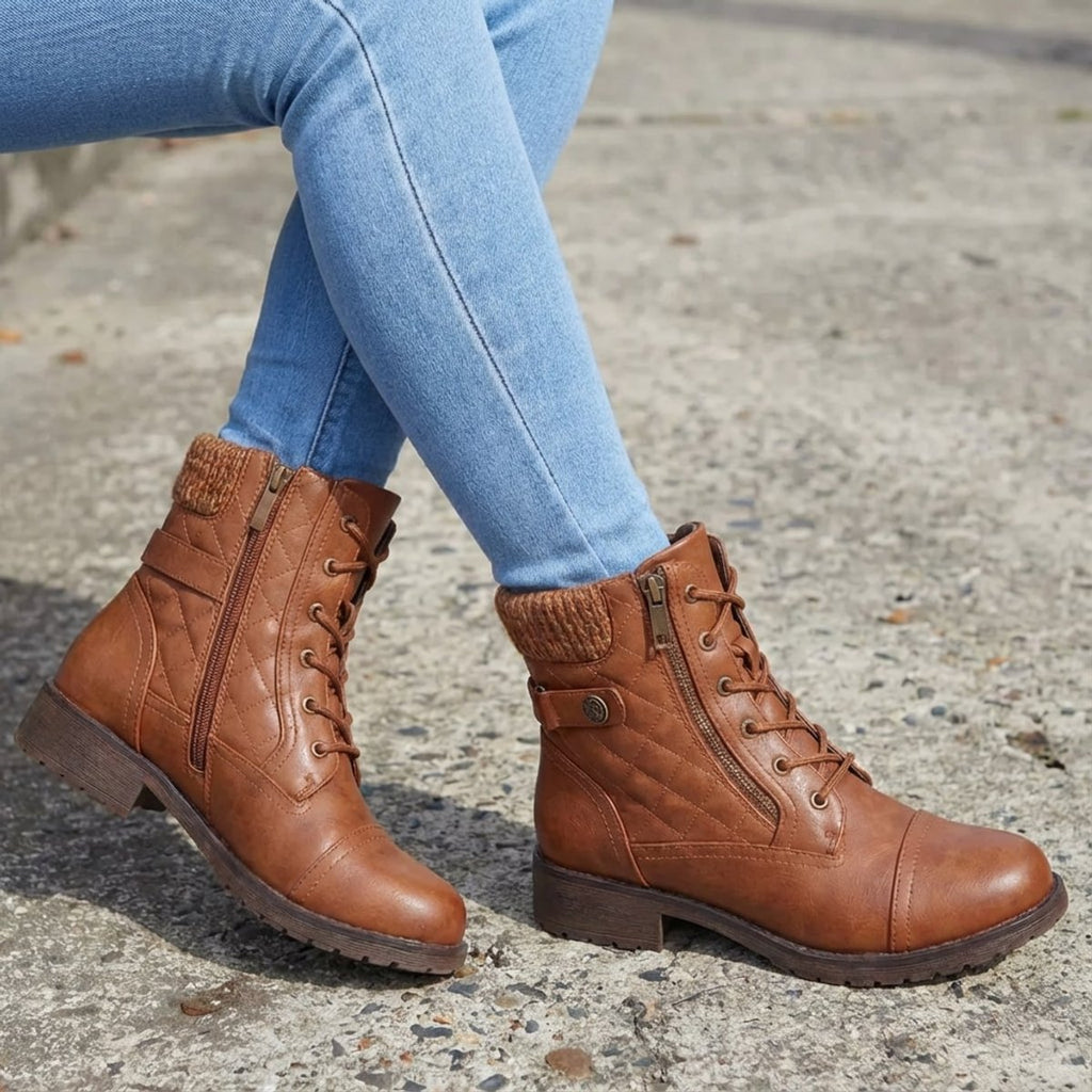Women's Quilted Faux Leather Lace-Up Side Zip Booties