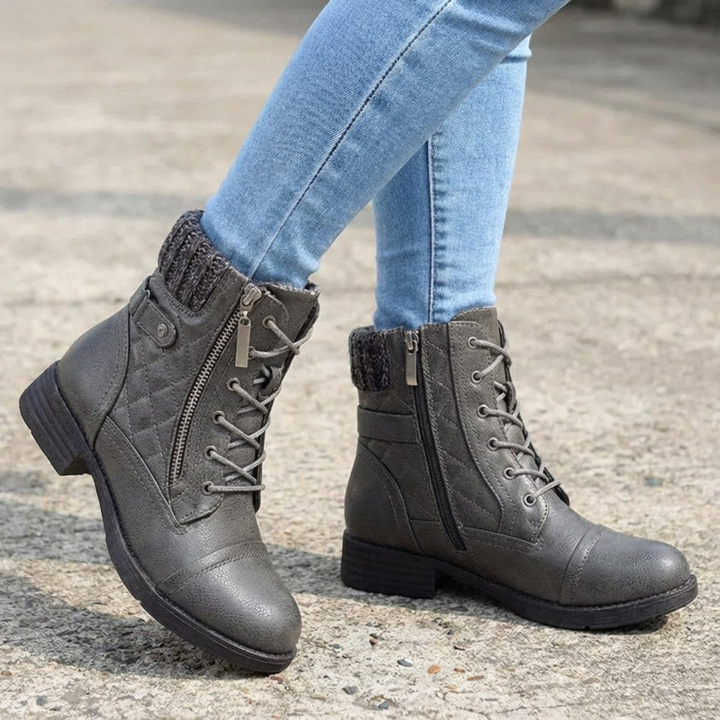 Women's Quilted Faux Leather Lace-Up Side Zip Booties