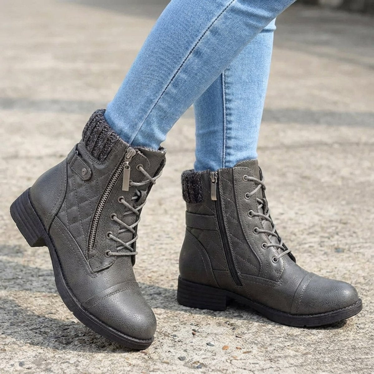 Women's Quilted Faux Leather Lace-Up Side Zip Booties