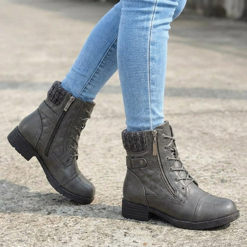 Women's Quilted Faux Leather Lace-Up Side Zip Booties