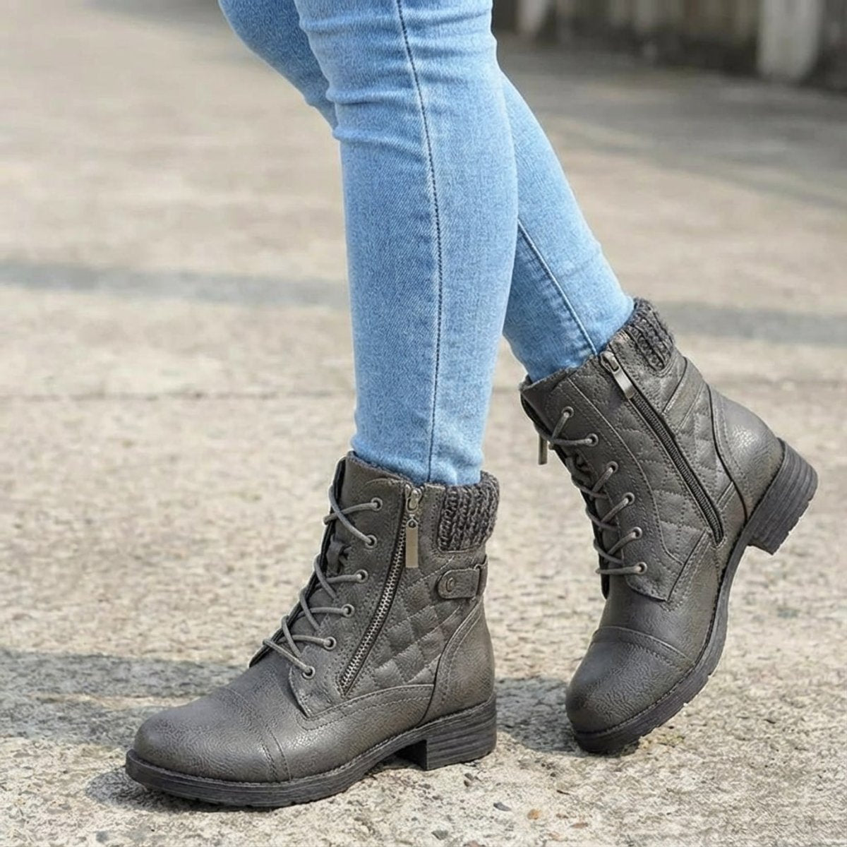 Women's Quilted Faux Leather Lace-Up Side Zip Booties
