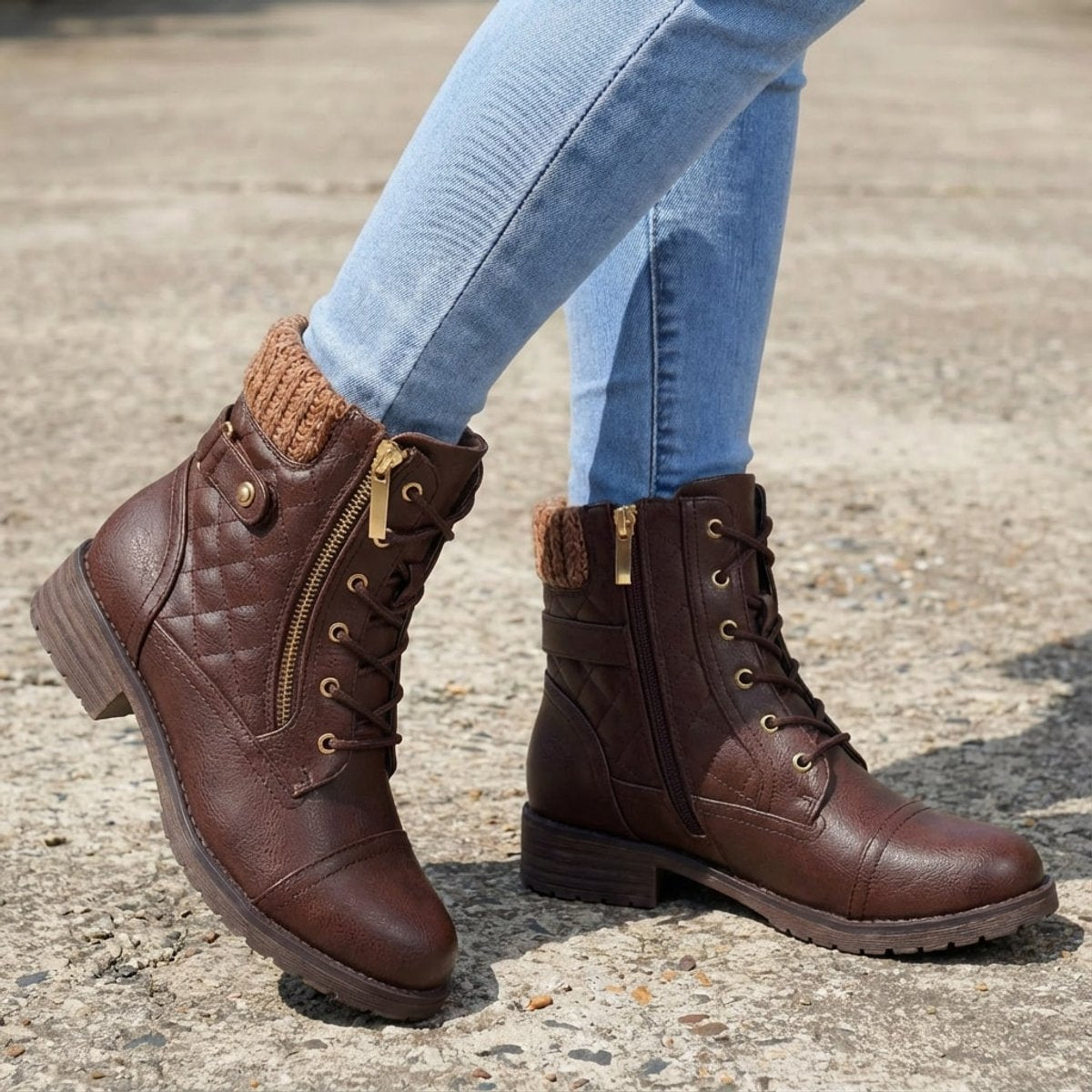 Women's Quilted Faux Leather Lace-Up Side Zip Booties