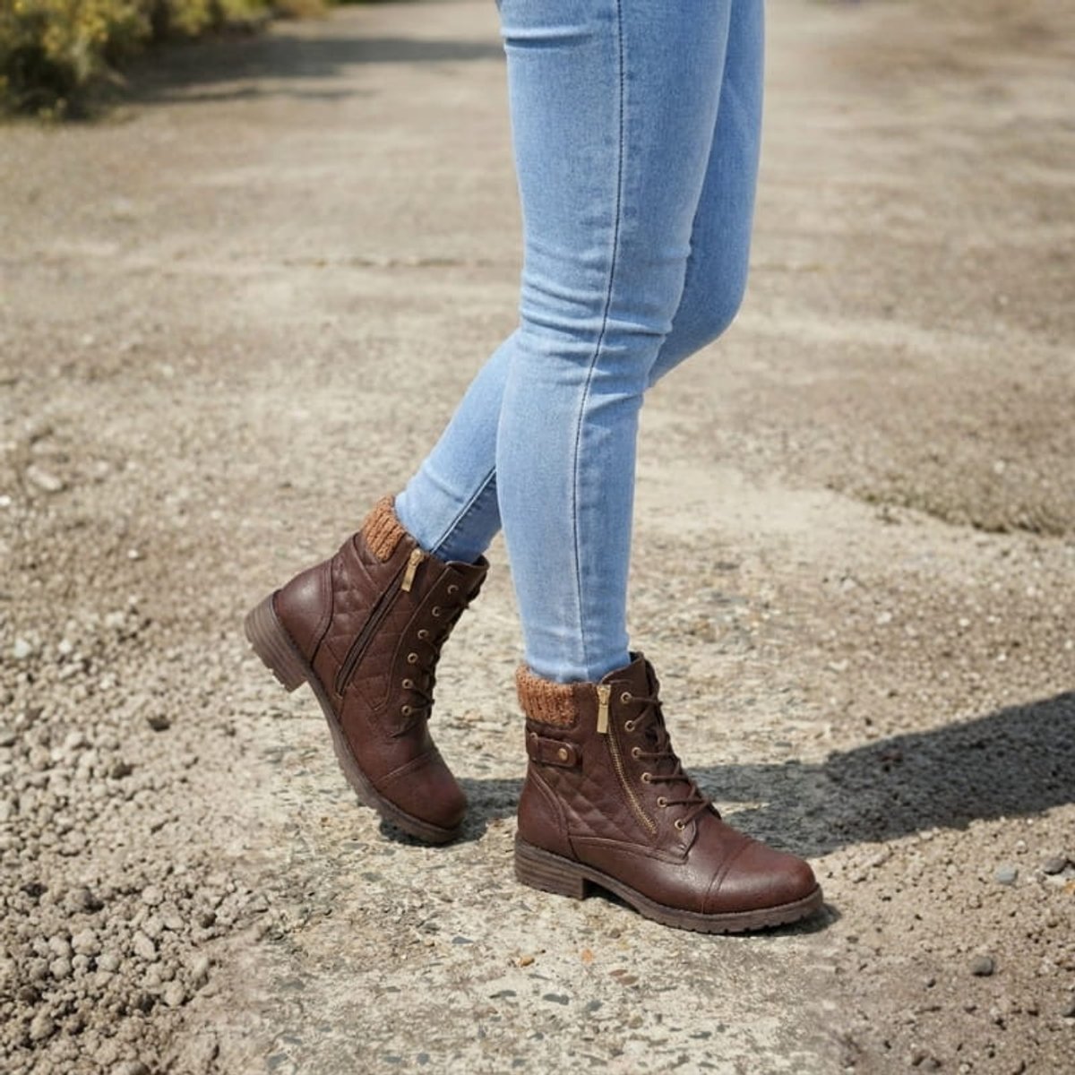Women's Quilted Faux Leather Lace-Up Side Zip Booties