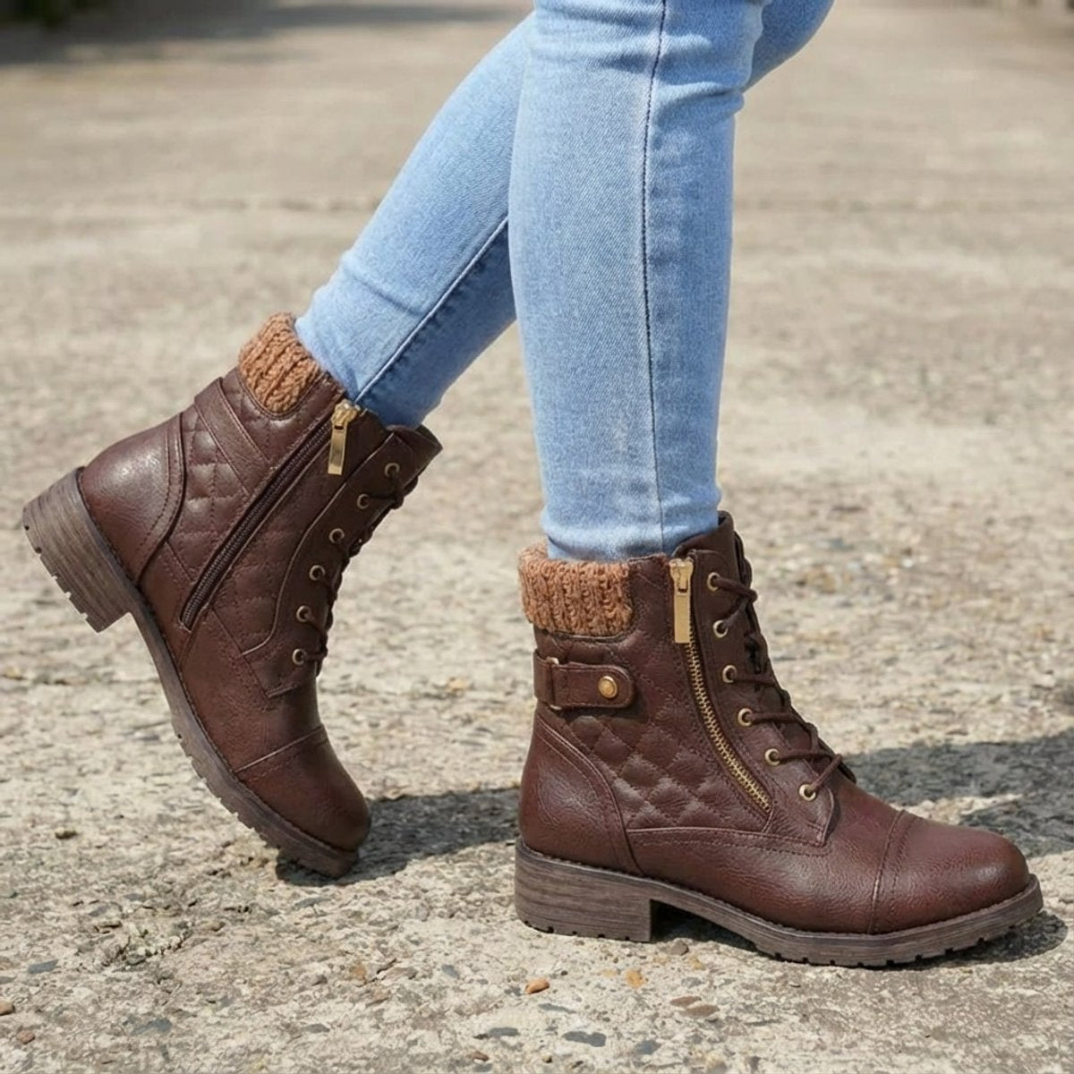 Women's Quilted Faux Leather Lace-Up Side Zip Booties