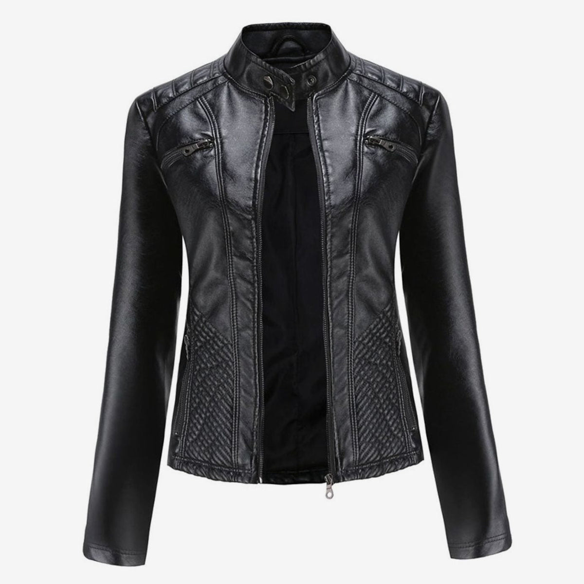 Women's Quilted Vegan Leather Moto Coat