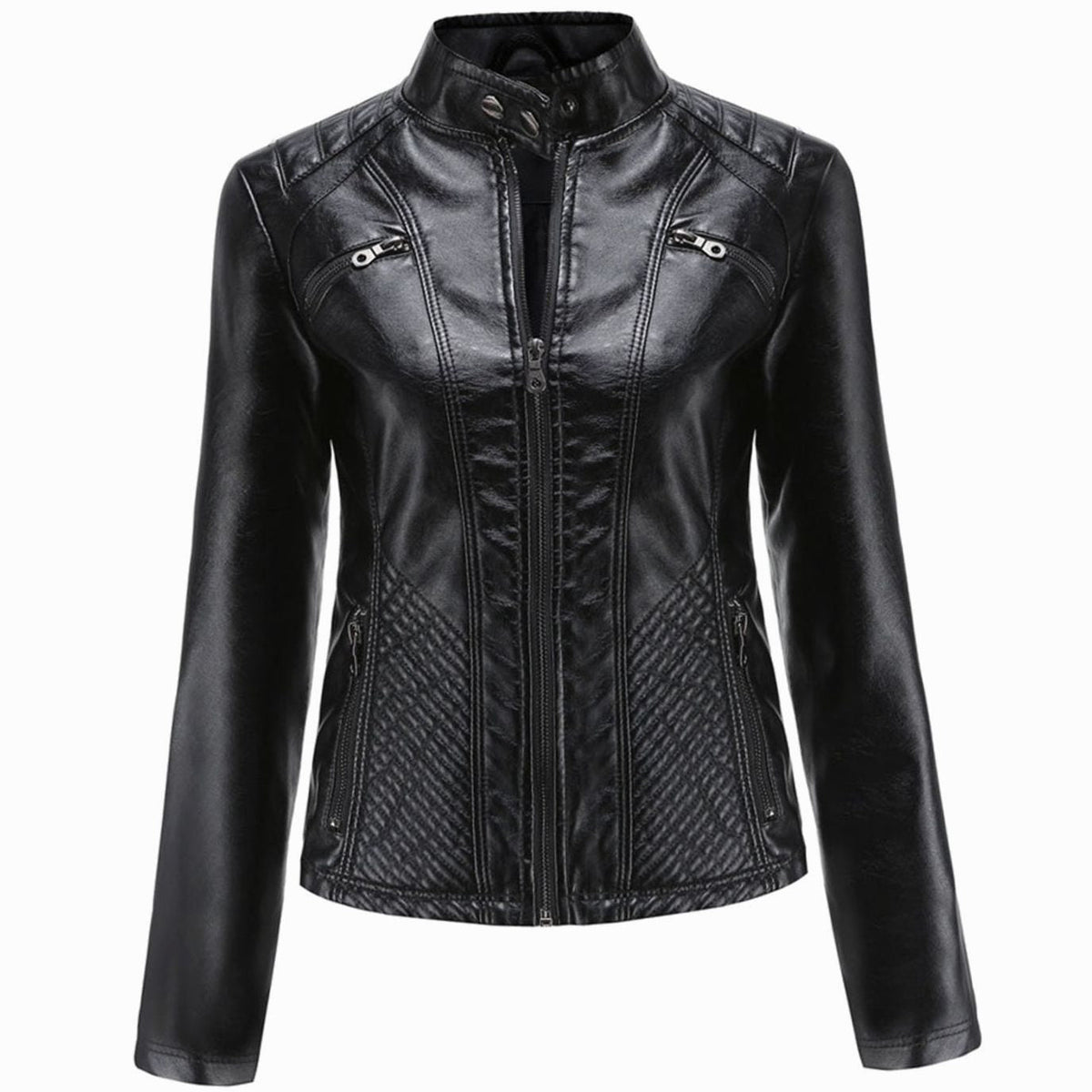 Women's Quilted Vegan Leather Moto Coat