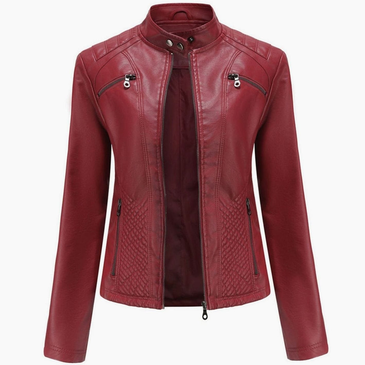 Women's Quilted Vegan Leather Moto Coat