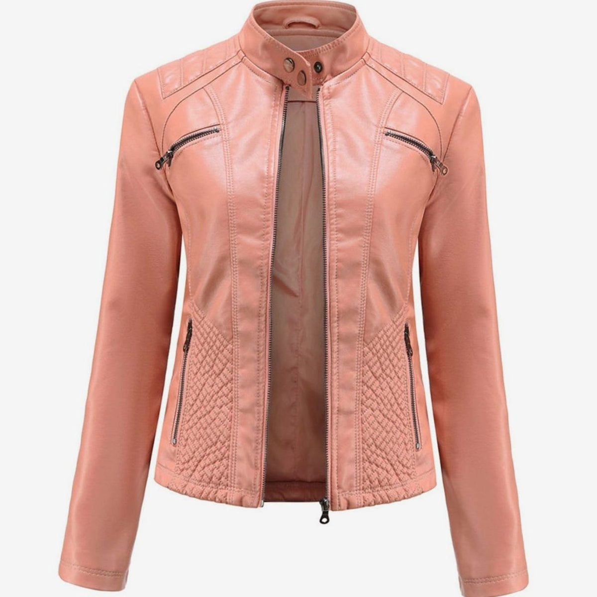 Women's Quilted Vegan Leather Moto Coat