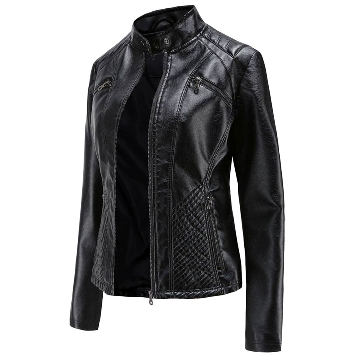 Women's Quilted Vegan Leather Moto Coat