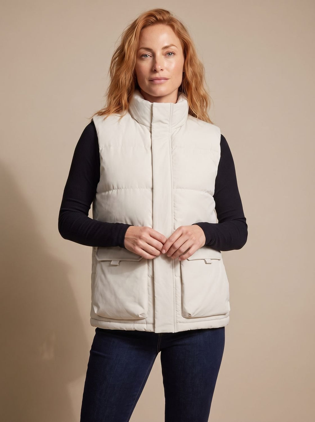 Women's High Neck Padded Vest with Flap Pockets