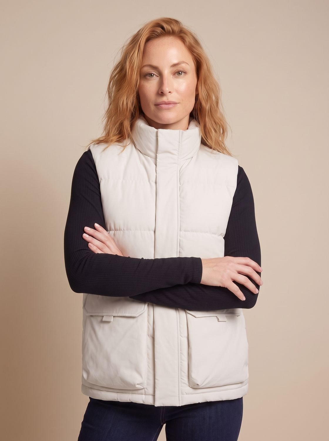 Women's High Neck Padded Vest with Flap Pockets