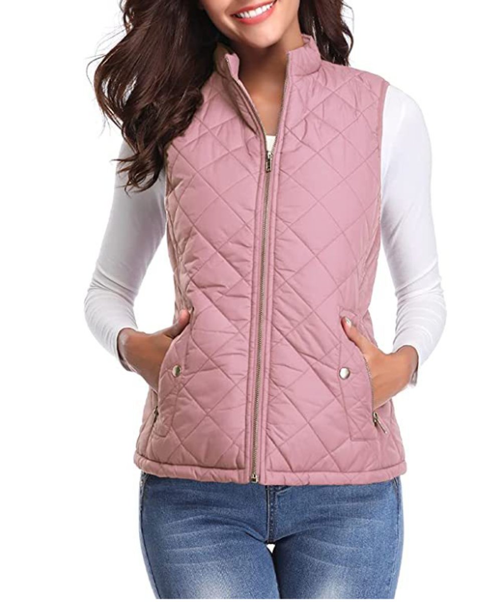 Women's Quilted Padded Snap Pocket Sleeveless Vest