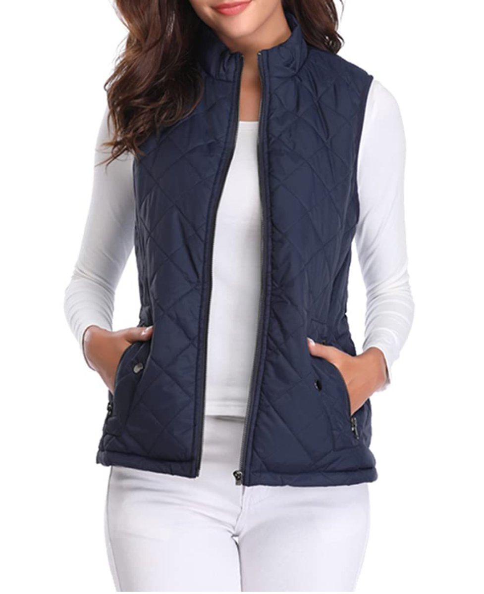 Women's Quilted Padded Snap Pocket Sleeveless Vest
