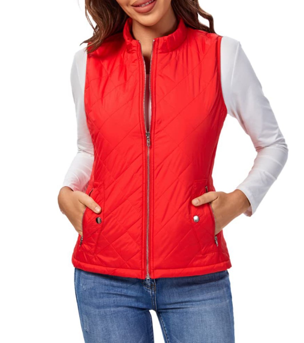 Women's Quilted Padded Snap Pocket Sleeveless Vest
