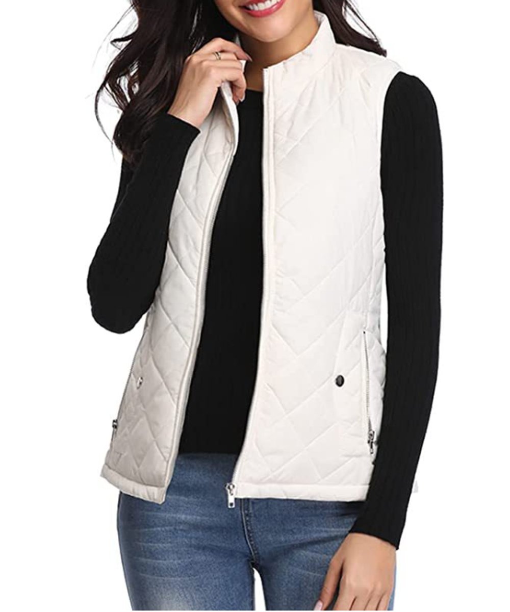 Women's Quilted Padded Snap Pocket Sleeveless Vest
