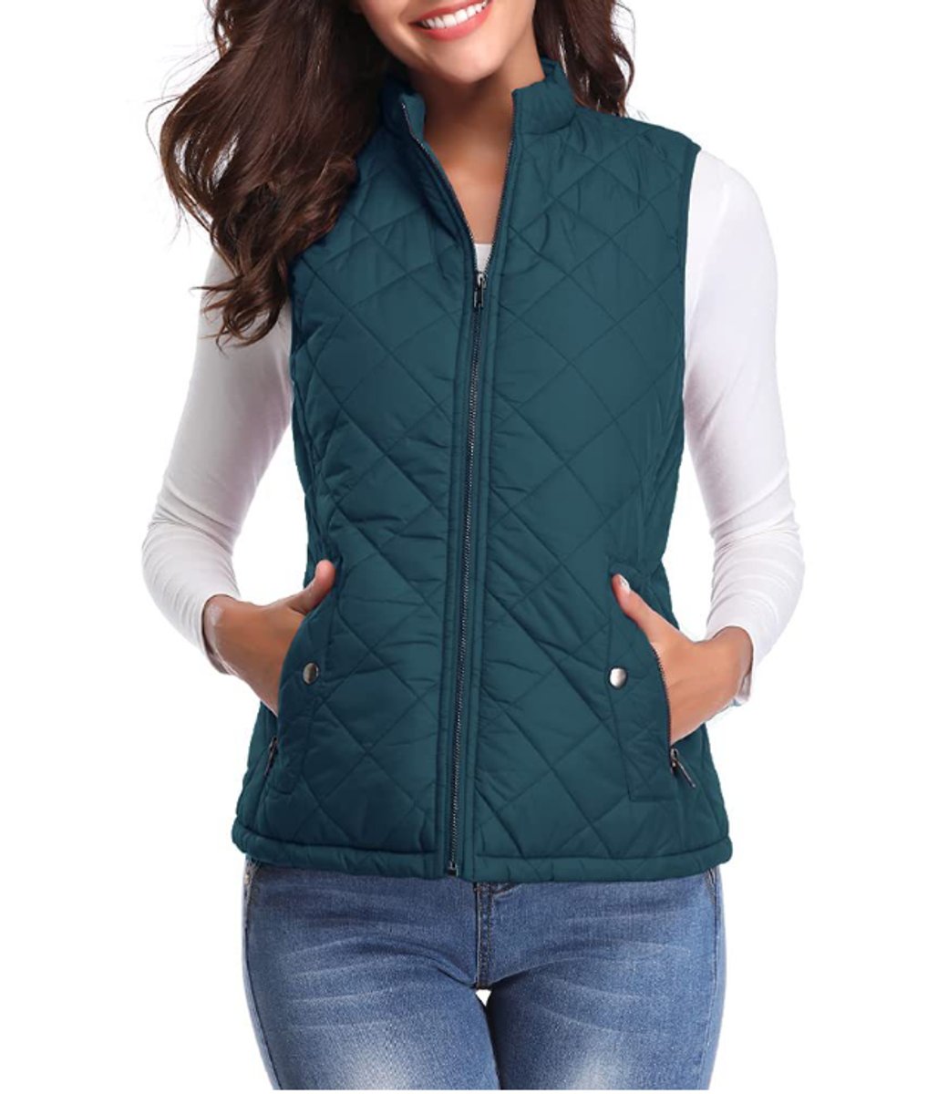 Women's Quilted Padded Snap Pocket Sleeveless Vest