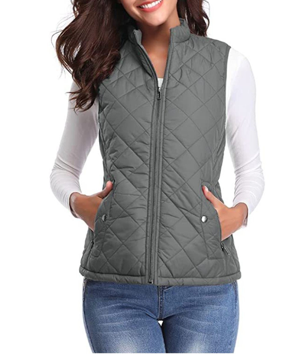 Women's Quilted Padded Snap Pocket Sleeveless Vest