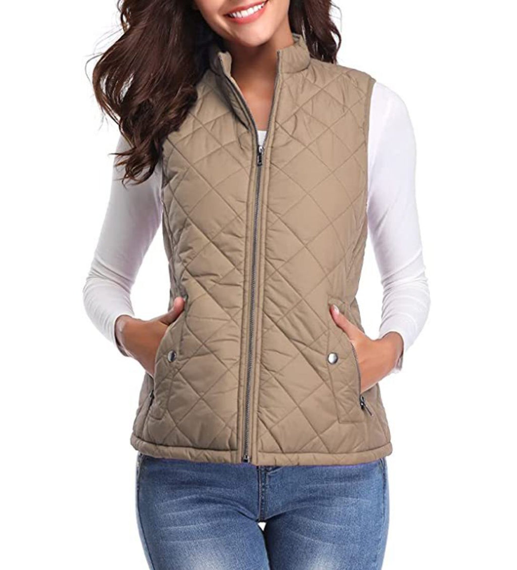Women's Quilted Padded Snap Pocket Sleeveless Vest