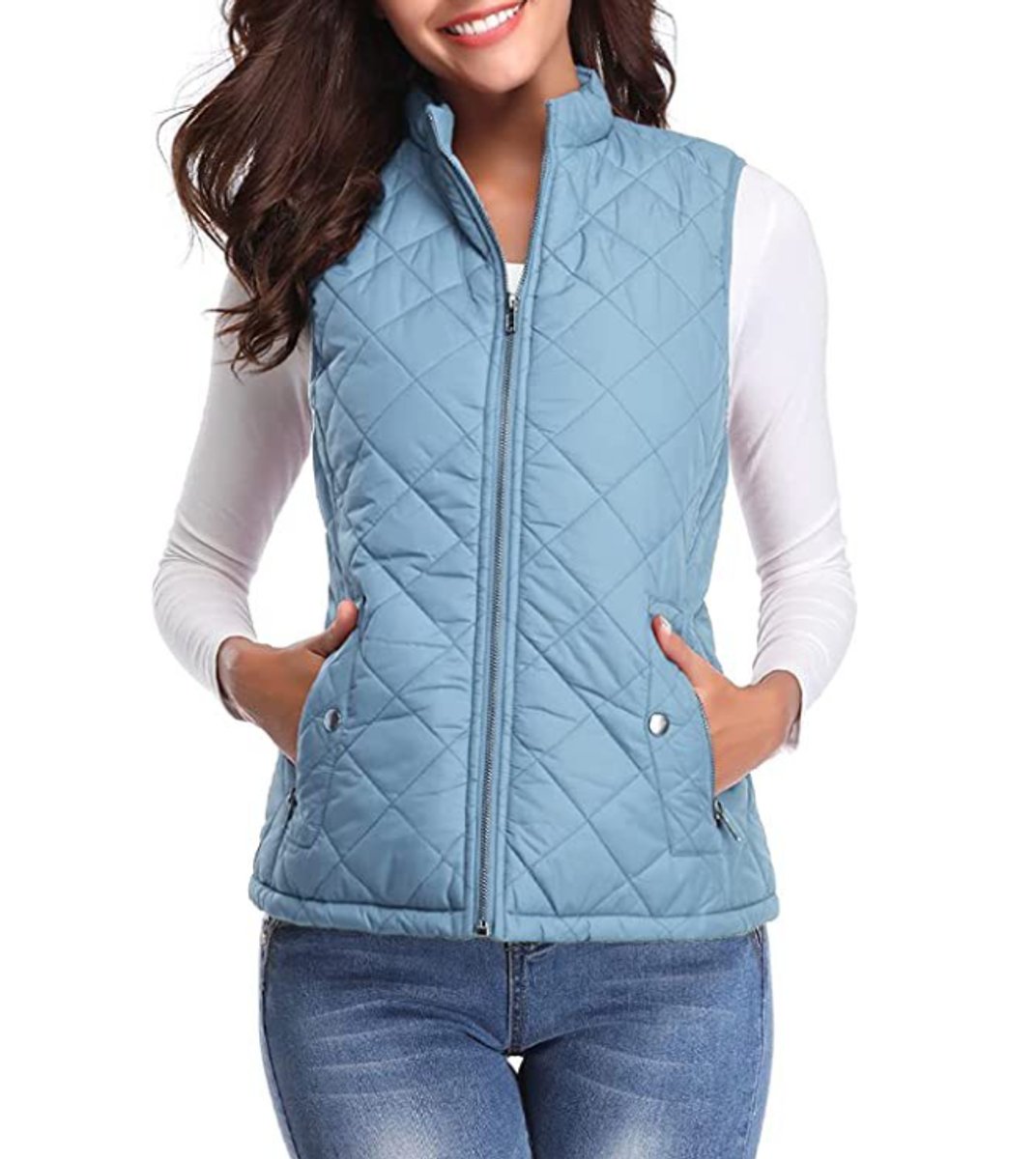 Women's Quilted Padded Snap Pocket Sleeveless Vest