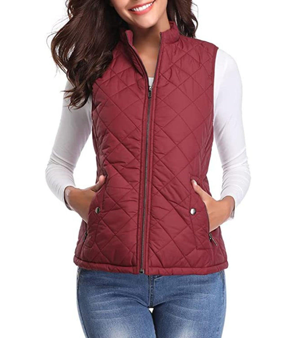 Women's Quilted Padded Snap Pocket Sleeveless Vest