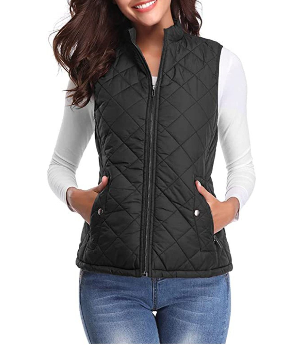Women's Quilted Padded Snap Pocket Sleeveless Vest