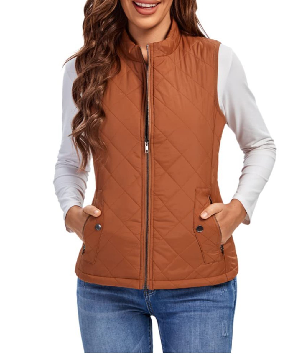 Women's Quilted Padded Snap Pocket Sleeveless Vest