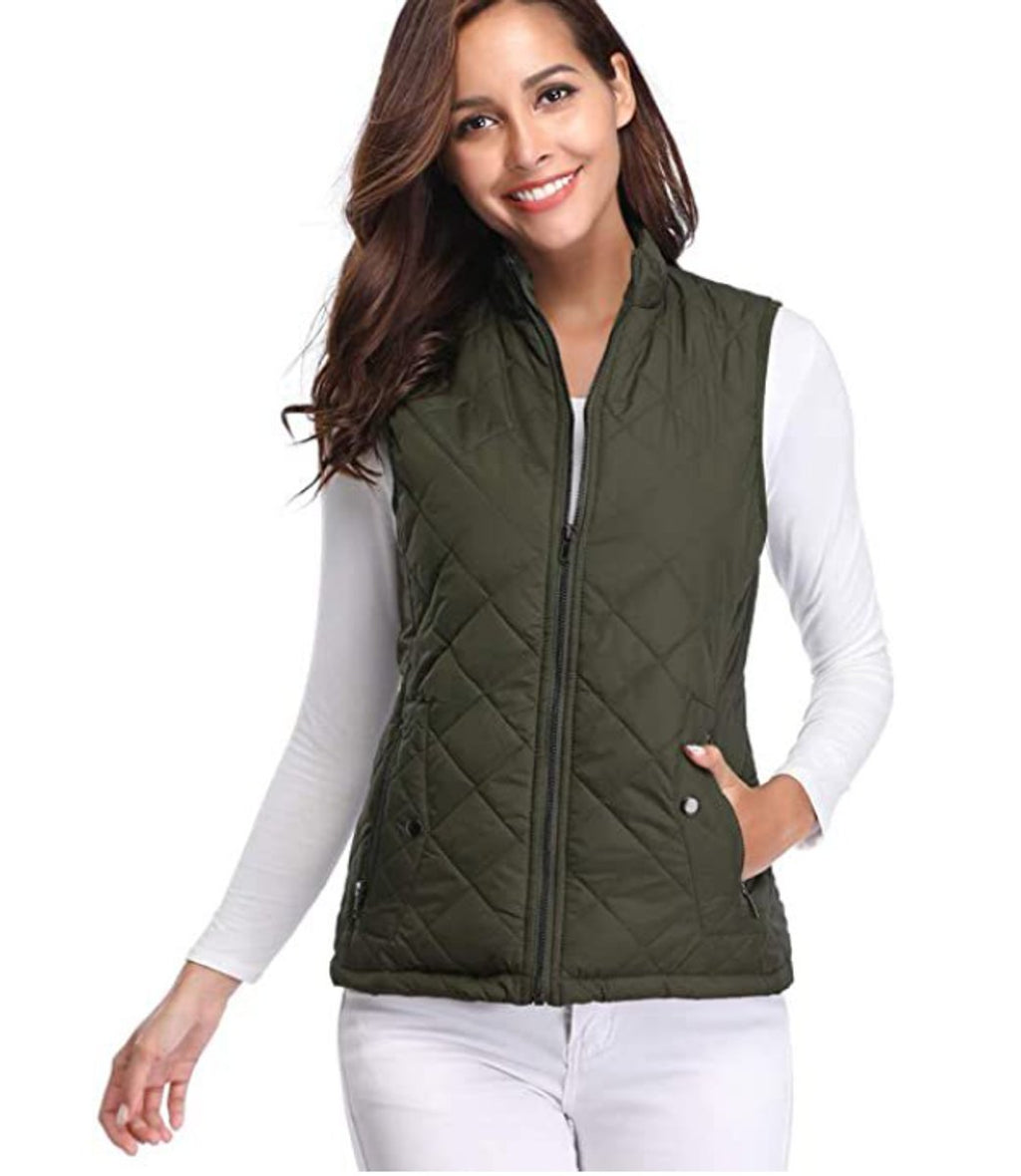 Women's Quilted Padded Snap Pocket Sleeveless Vest