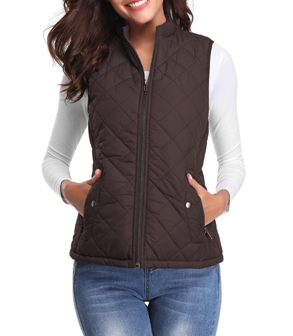 Women's Quilted Padded Snap Pocket Sleeveless Vest