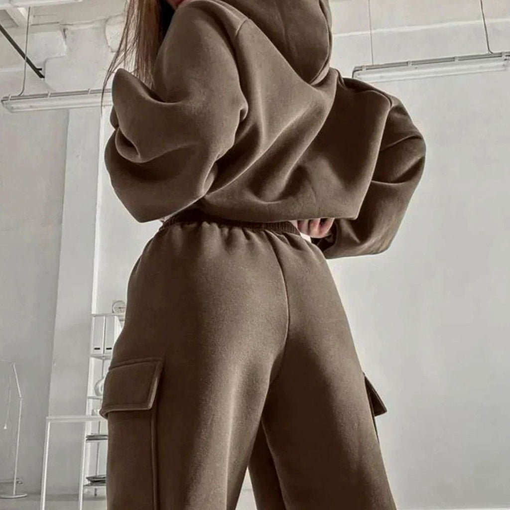 Women's Oversized Kangaroo Pocket Hoodie Cargo Jogger Set