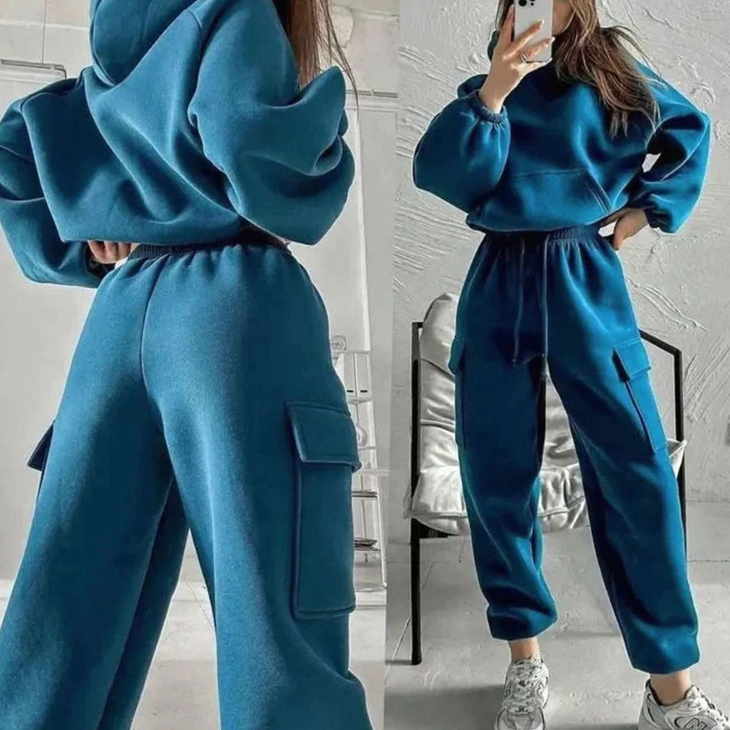 Women's Oversized Kangaroo Pocket Hoodie Cargo Jogger Set