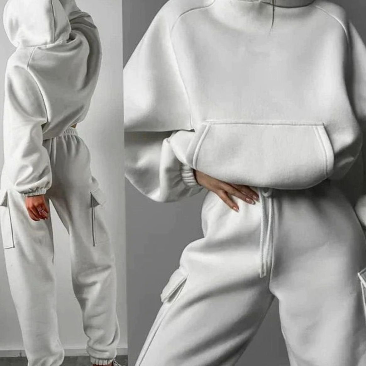 Women's Oversized Kangaroo Pocket Hoodie Cargo Jogger Set