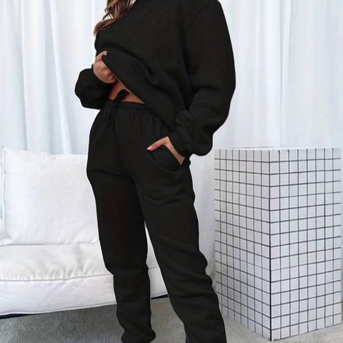 Women's High-Waist Jogger Crewneck Sweatshirt Set