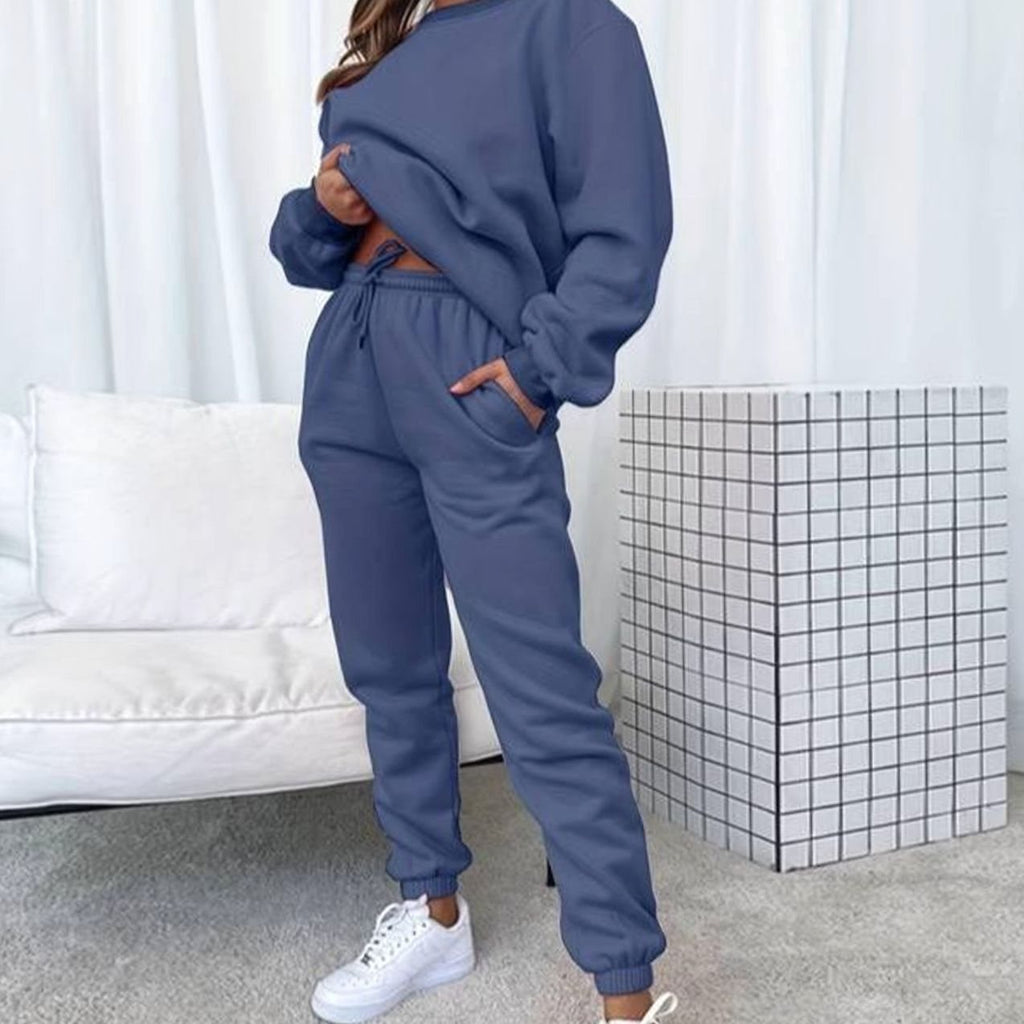Women's High-Waist Jogger Crewneck Sweatshirt Set