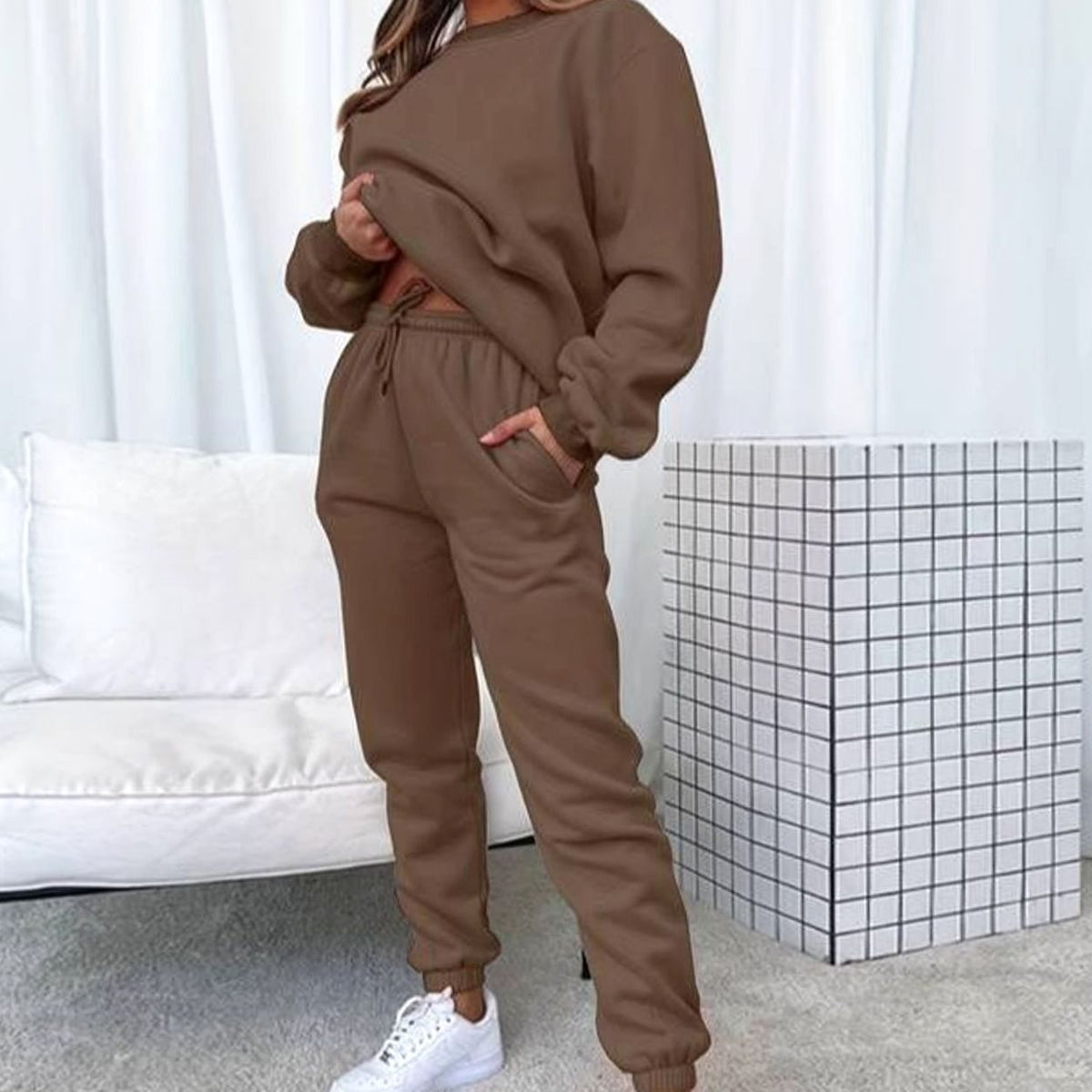 Women's High-Waist Jogger Crewneck Sweatshirt Set