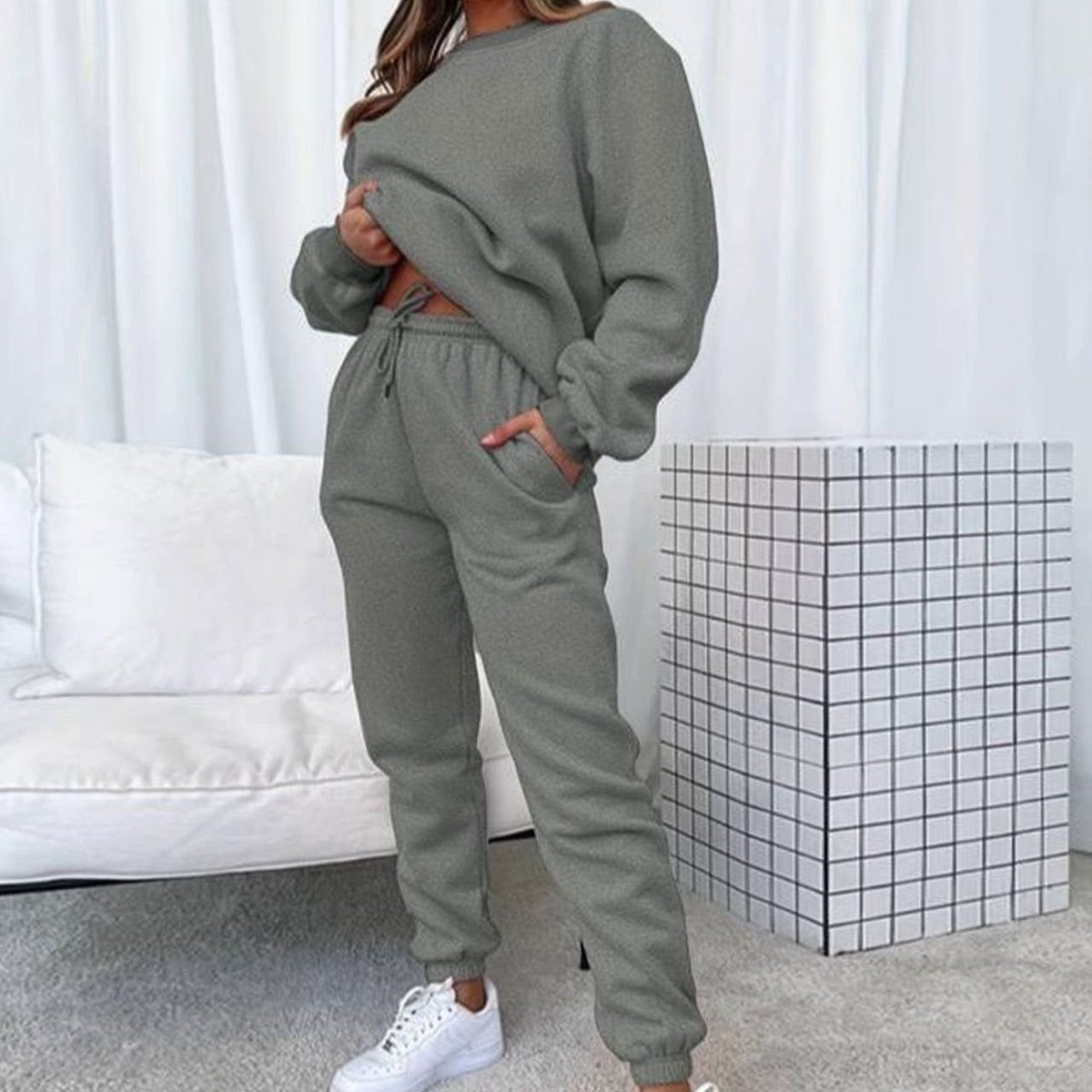 Women's High-Waist Jogger Crewneck Sweatshirt Set