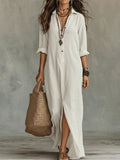 Women's Flowing Button-Front Relaxed Shirt Maxi Dress