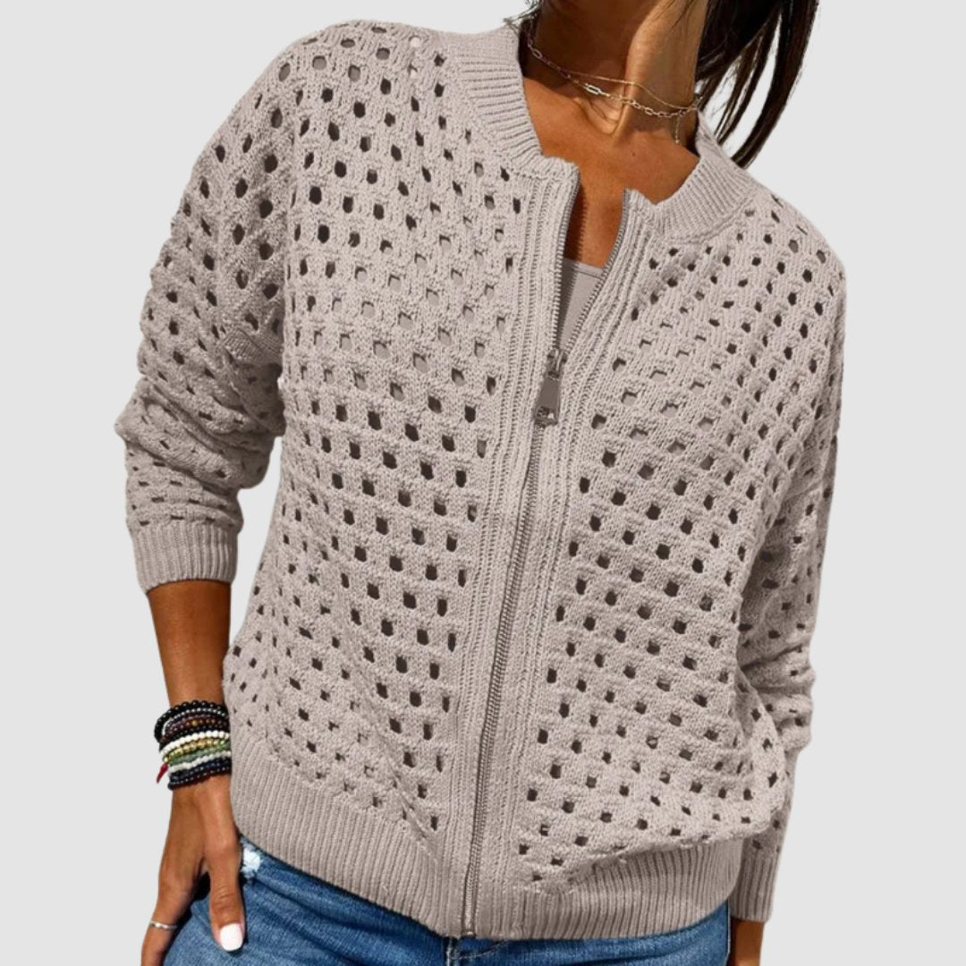 Women's Open Knit Relaxed Cardigan with Full Zip