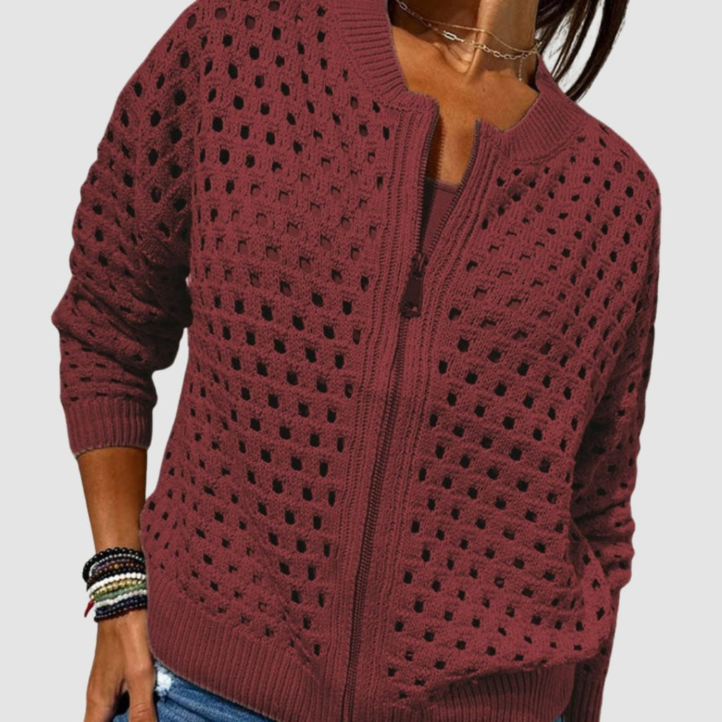 Women's Open Knit Relaxed Cardigan with Full Zip