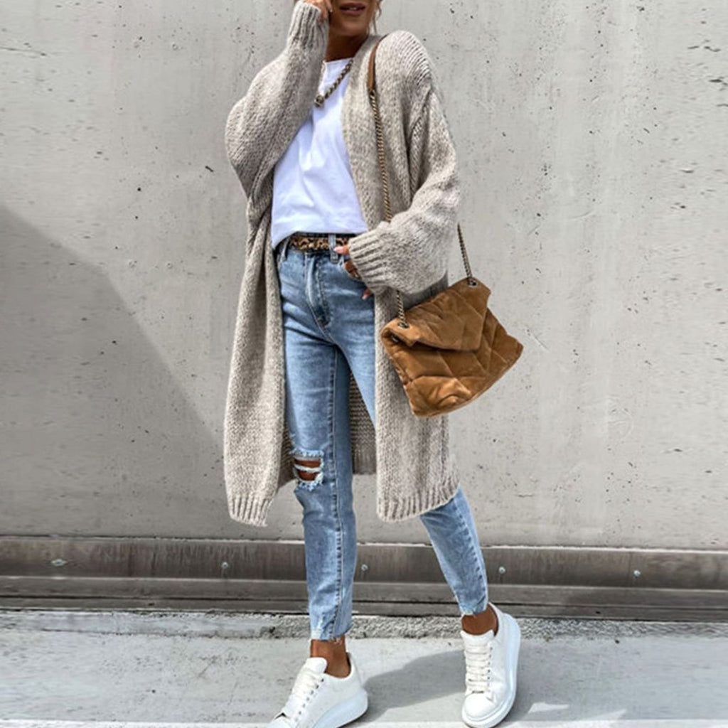 Women's Relaxed Long Open Drape Knit Sweater Cardigan